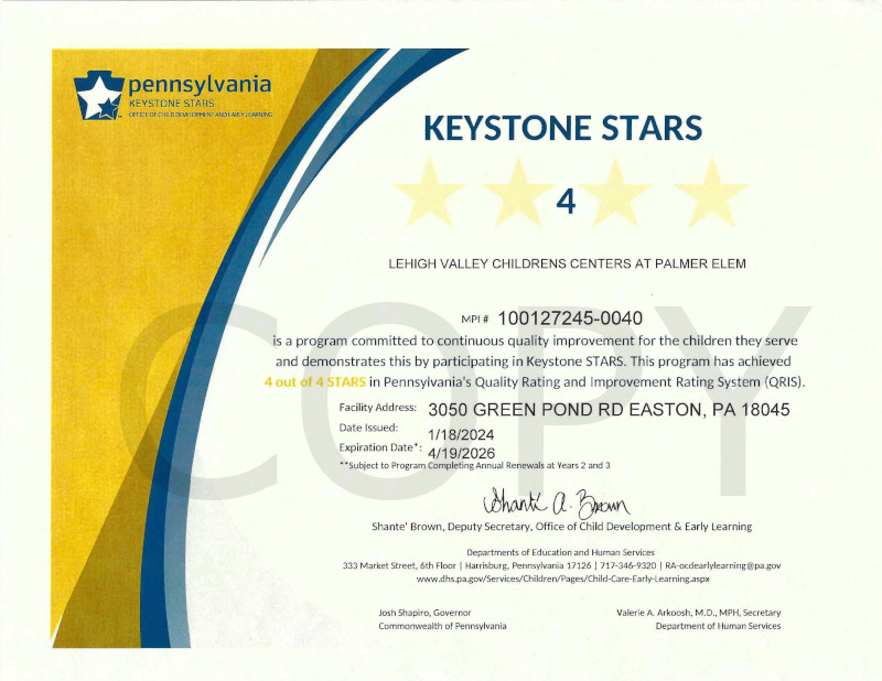 LVCC - Palmer School - Keystone Stars Ranking - Easton, PA